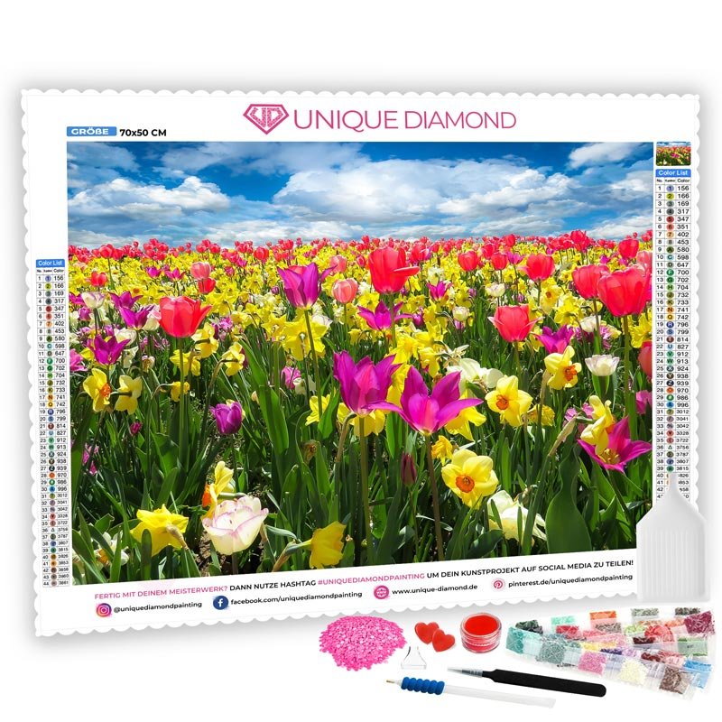 5D Diamond Painting Tulpen und Narzissen Feld - Unique-Diamond