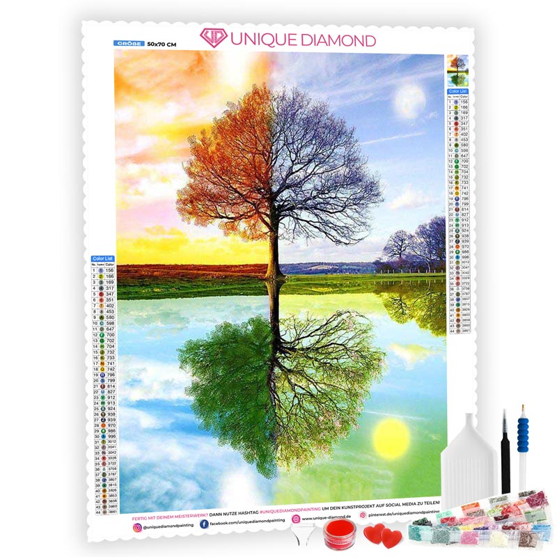 5D Diamond Painting Vier Jahreszeiten Baum - Unique-Diamond