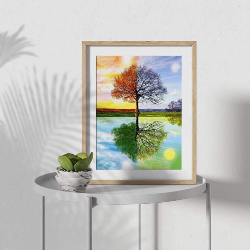 DIY Kreuzstich-Set Vier Jahreszeiten Baum – Sommer Design, 44x44 Cm, Mit Baumwollfäden & Nadeln