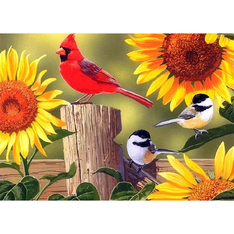 5D Diamond Painting Vögel mit Sonnenblumen - Unique-Diamond