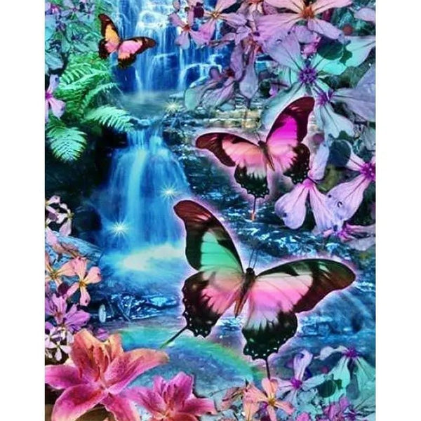 5D Diamond Painting Wasserfall Schmetterlinge - Unique-Diamond