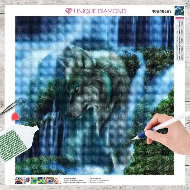 5D Diamond Painting Wasserfall Wolf - Unique-Diamond