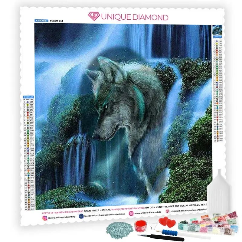 5D Diamond Painting Wasserfall Wolf - Unique-Diamond