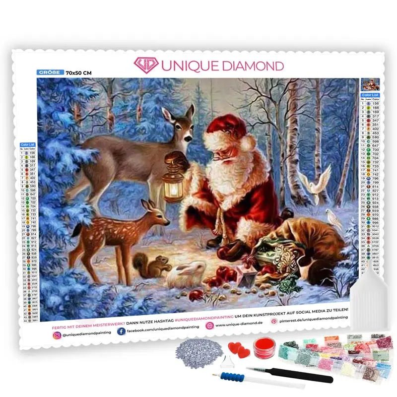 5D Diamond Painting Weihnachtsmann und Tiere - Unique-Diamond