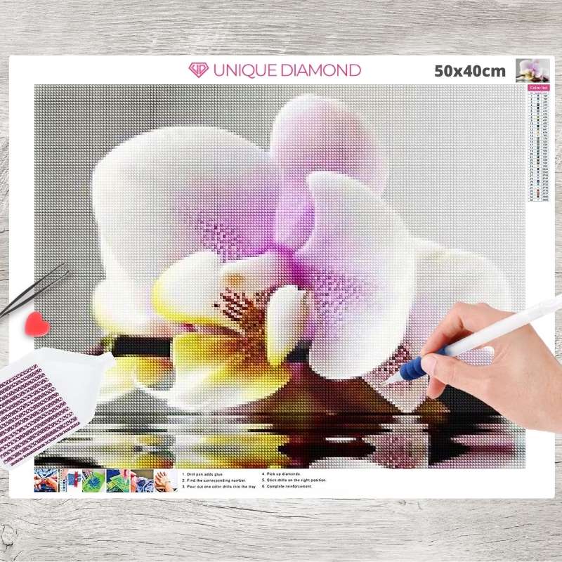 5D Diamond Painting weiße Orchidee - Unique-Diamond