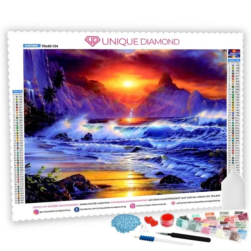 5D Diamond Painting Wellen bei Sonnenuntergang - Unique-Diamond