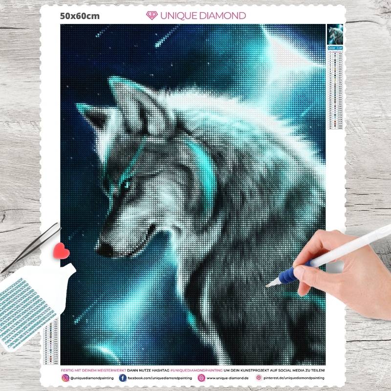 5D Diamond Painting Wolf Blau - Unique-Diamond