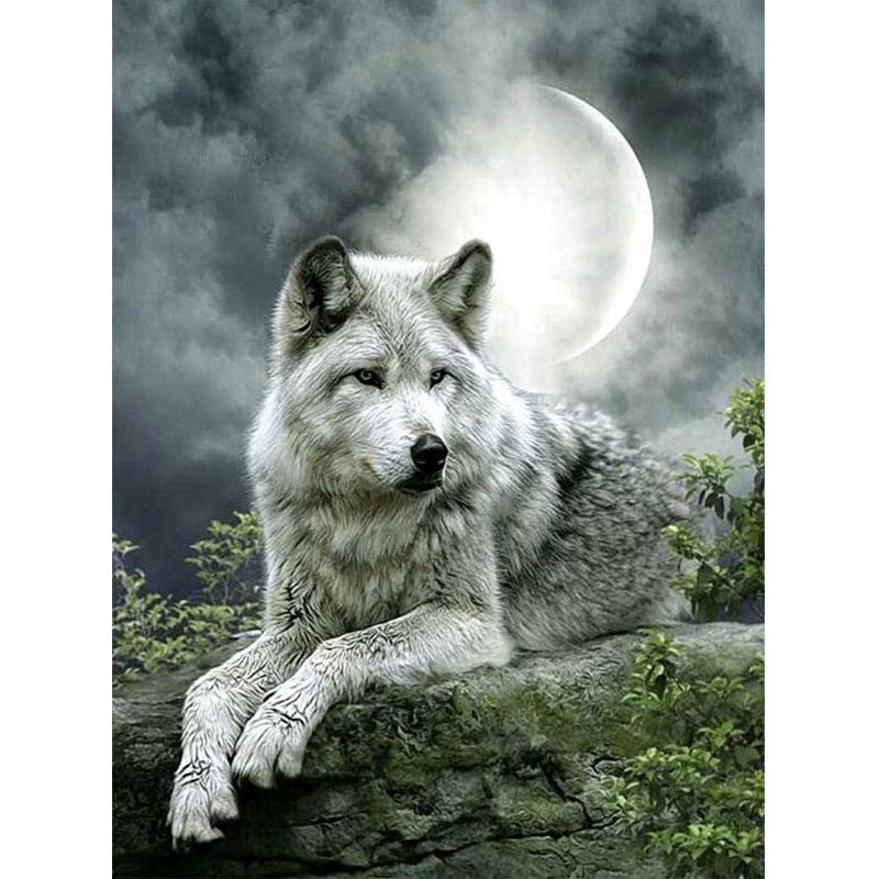 5D Diamond Painting Wolf im Mondschein - Unique-Diamond