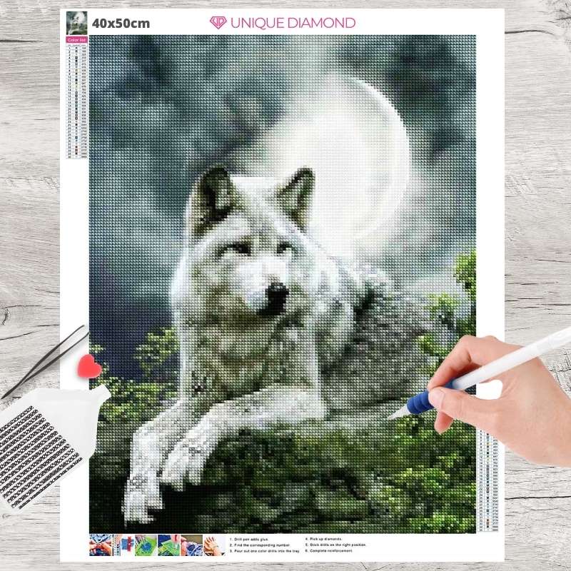 5D Diamond Painting Wolf im Mondschein - Unique-Diamond