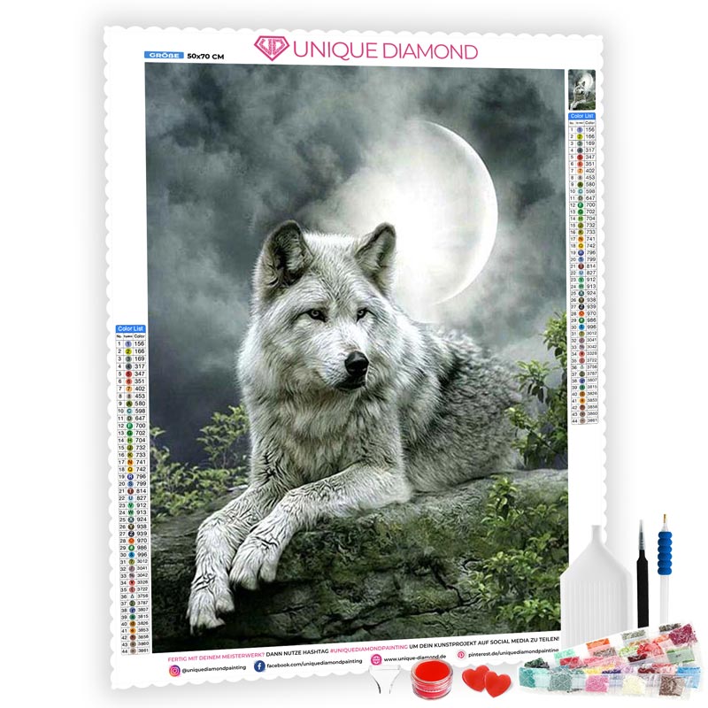 5D Diamond Painting Wolf im Mondschein - Unique-Diamond