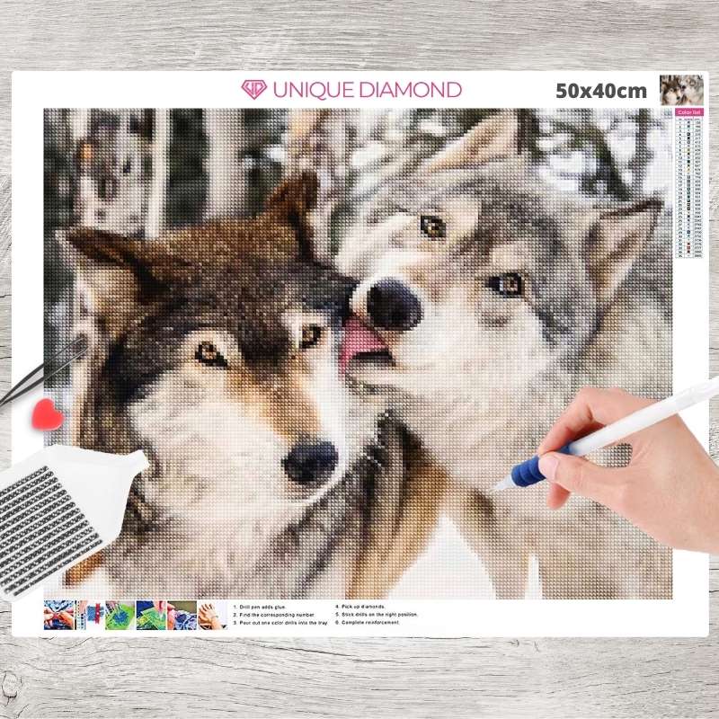 5D Diamond Painting Wolf Liebe - Unique-Diamond