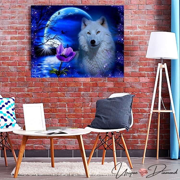 5D Diamond Painting Wolf und Mond - Unique-Diamond