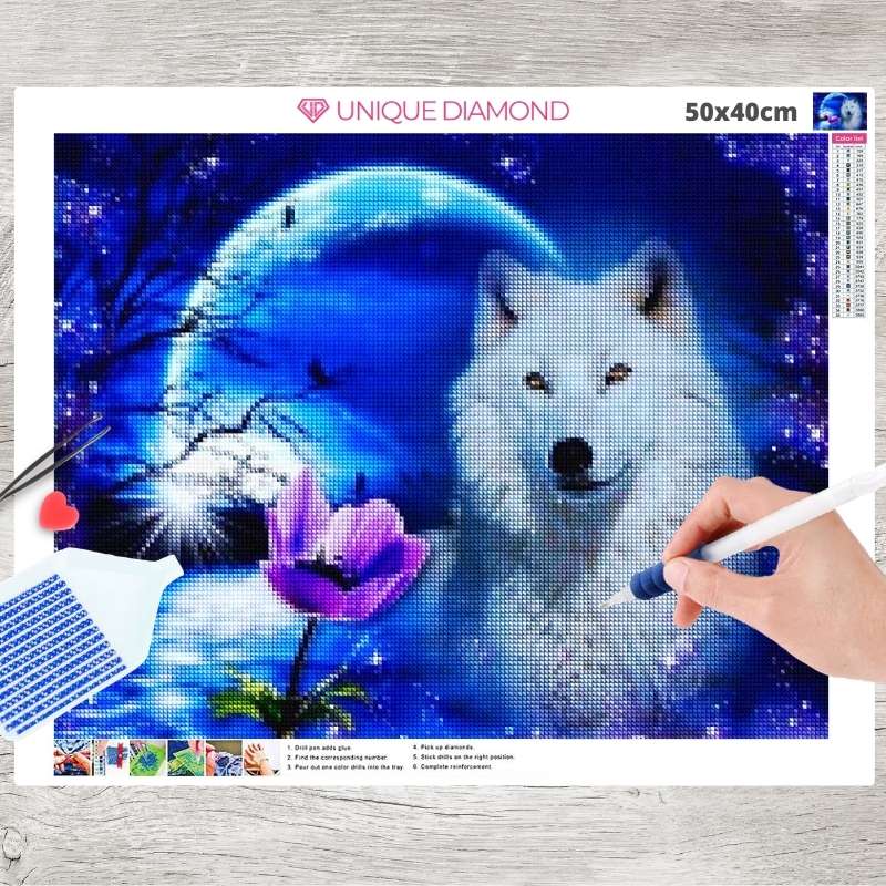 5D Diamond Painting Wolf und Mond - Unique-Diamond