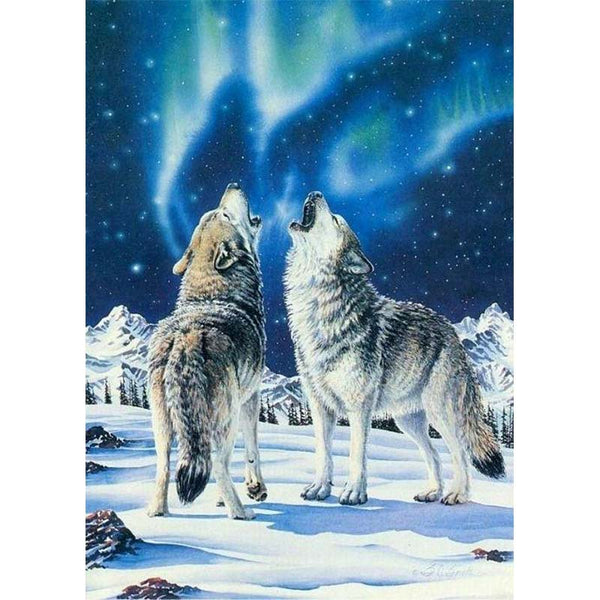 5D Diamond Painting Wölfe im Nordlicht - Unique-Diamond