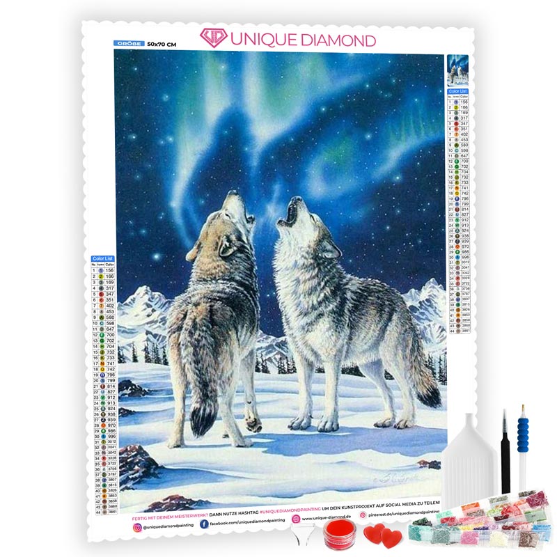 5D Diamond Painting Wölfe im Nordlicht - Unique-Diamond
