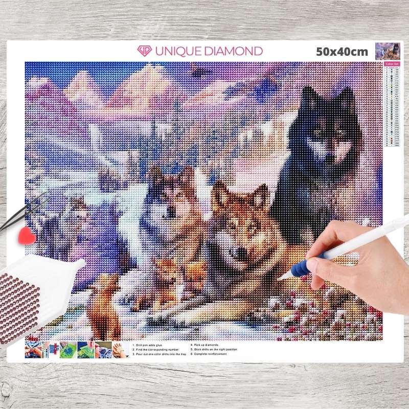 5D Diamond Painting Wolfsrudel in den Bergen - Unique-Diamond