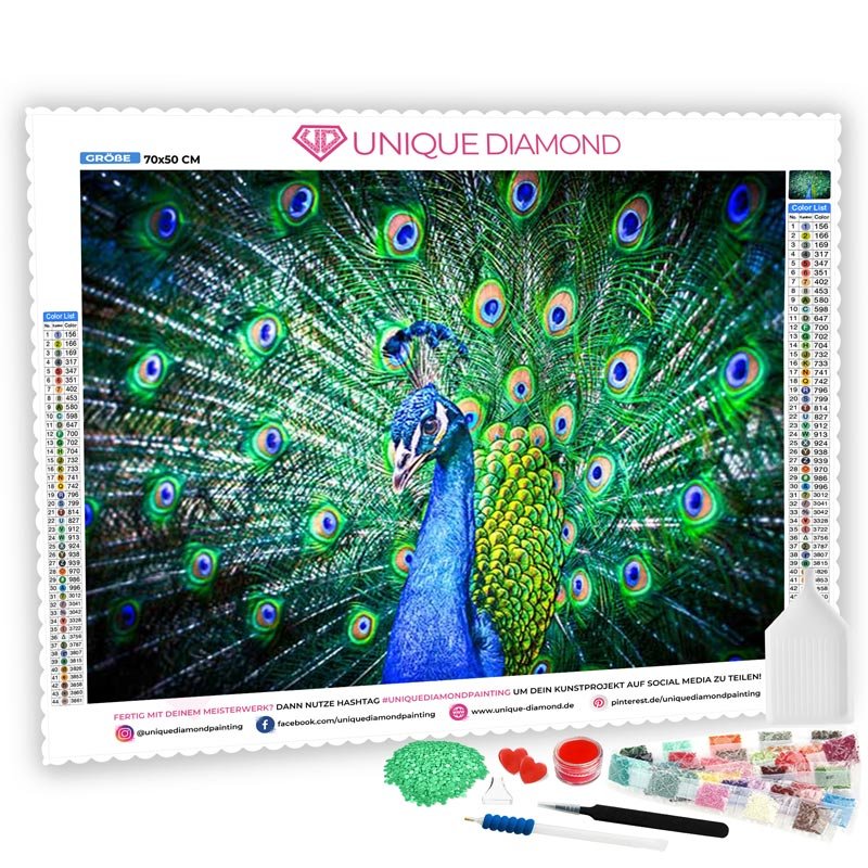 5D Diamond Painting XXL Blauer Pfau - Unique-Diamond