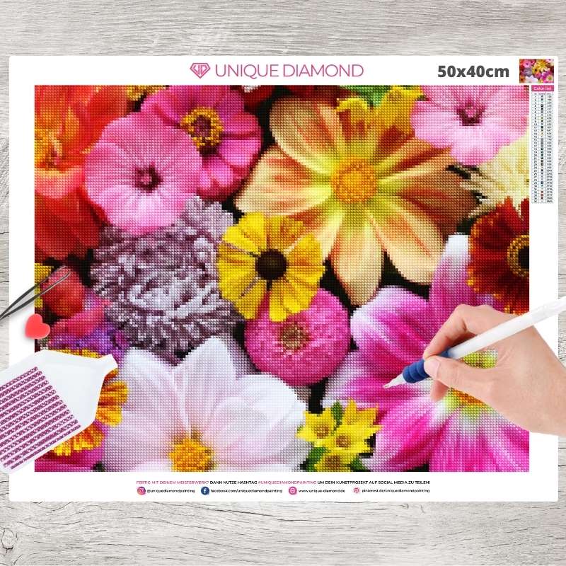 5D Diamond Painting XXL Farbiger Blumenstrauß - Unique-Diamond