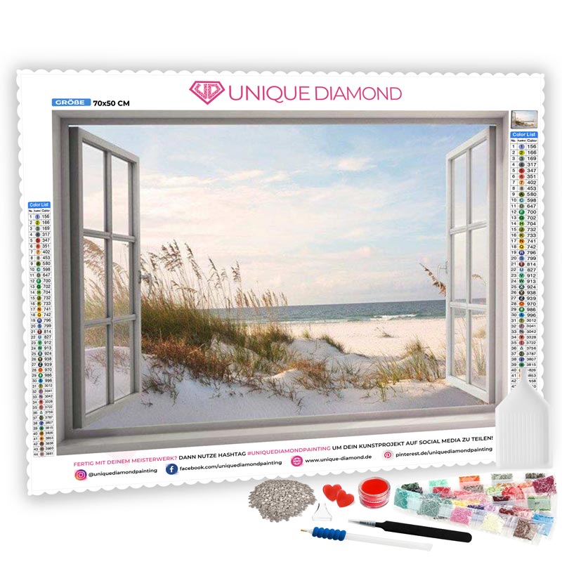 5D Diamond Painting XXL Fenster als Weg zum Strand - Unique-Diamond