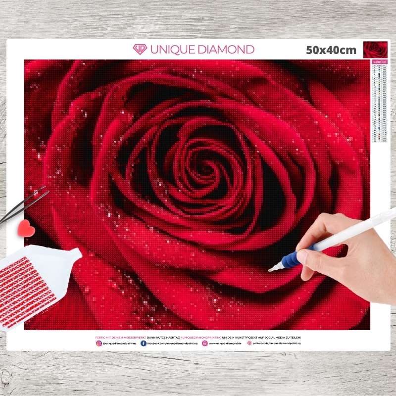 5D Diamond Painting XXL Rote Rose - Unique-Diamond