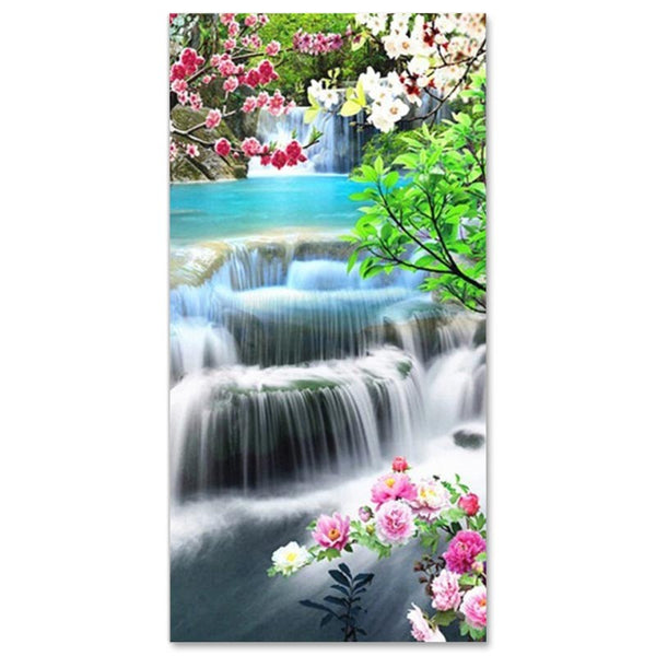5D Diamond Painting XXL Wasserfall mit Blumen - Unique-Diamond