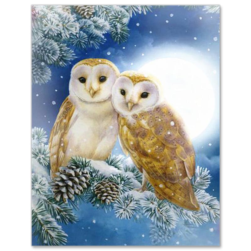 5D Diamond Painting Zwei Eulen im Mondschein - Unique-Diamond