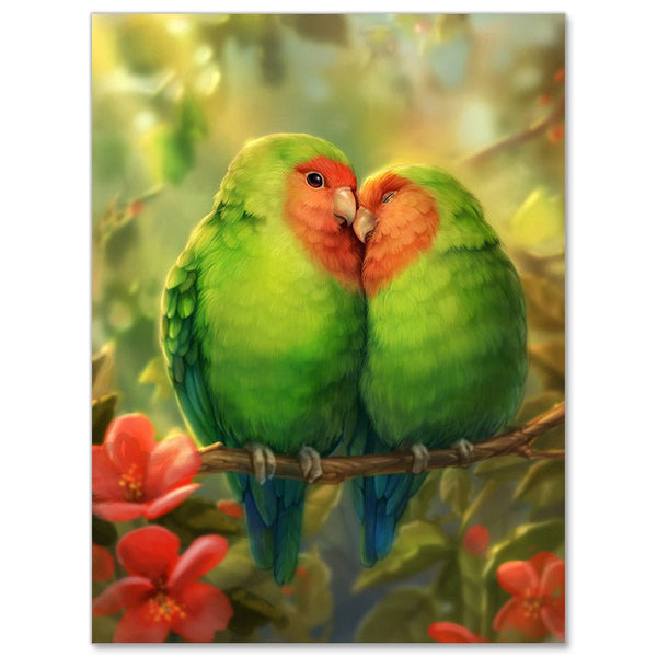 5D Diamond Painting Zwei Papageien in Love - Unique-Diamond