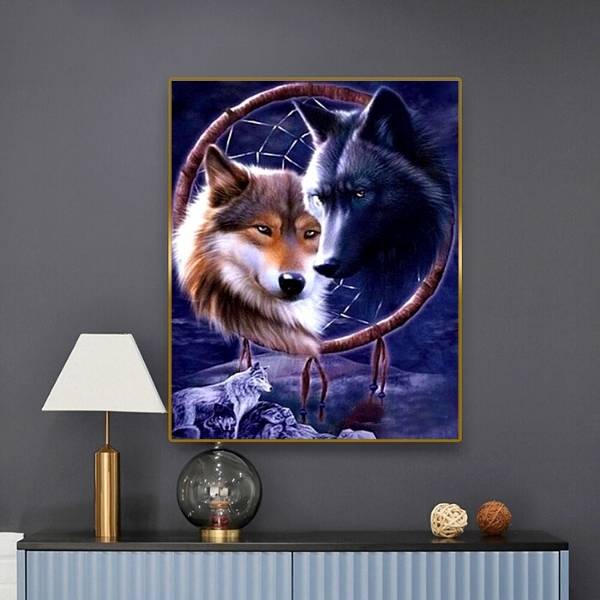 5D Diamond Painting zwei Wölfe im Traumfänger - Unique-Diamond