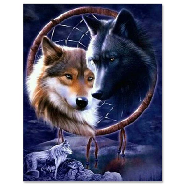 5D Diamond Painting zwei Wölfe im Traumfänger - Unique-Diamond