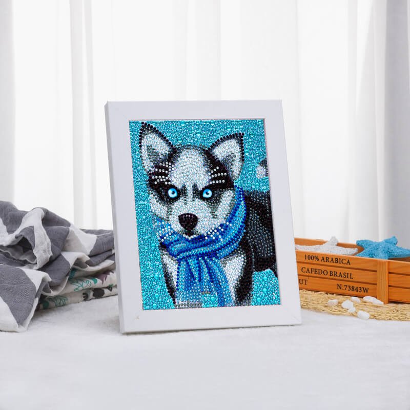 5D Kinder Diamond Painting Husky mit Bilderrahmen - Unique-Diamond