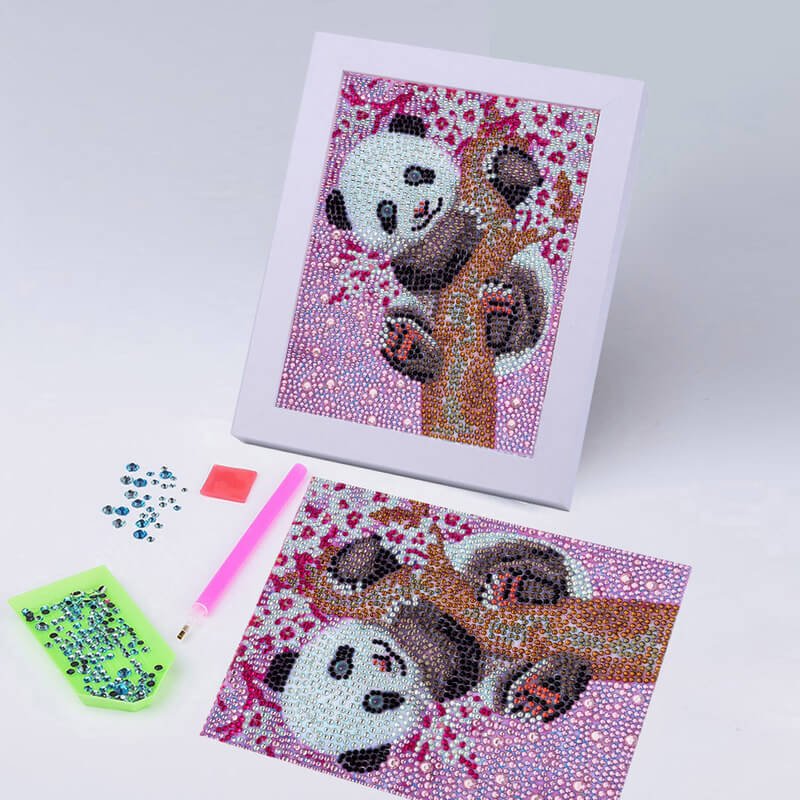 5D Kinder Diamond Painting Panda mit Bilderrahmen - Unique-Diamond