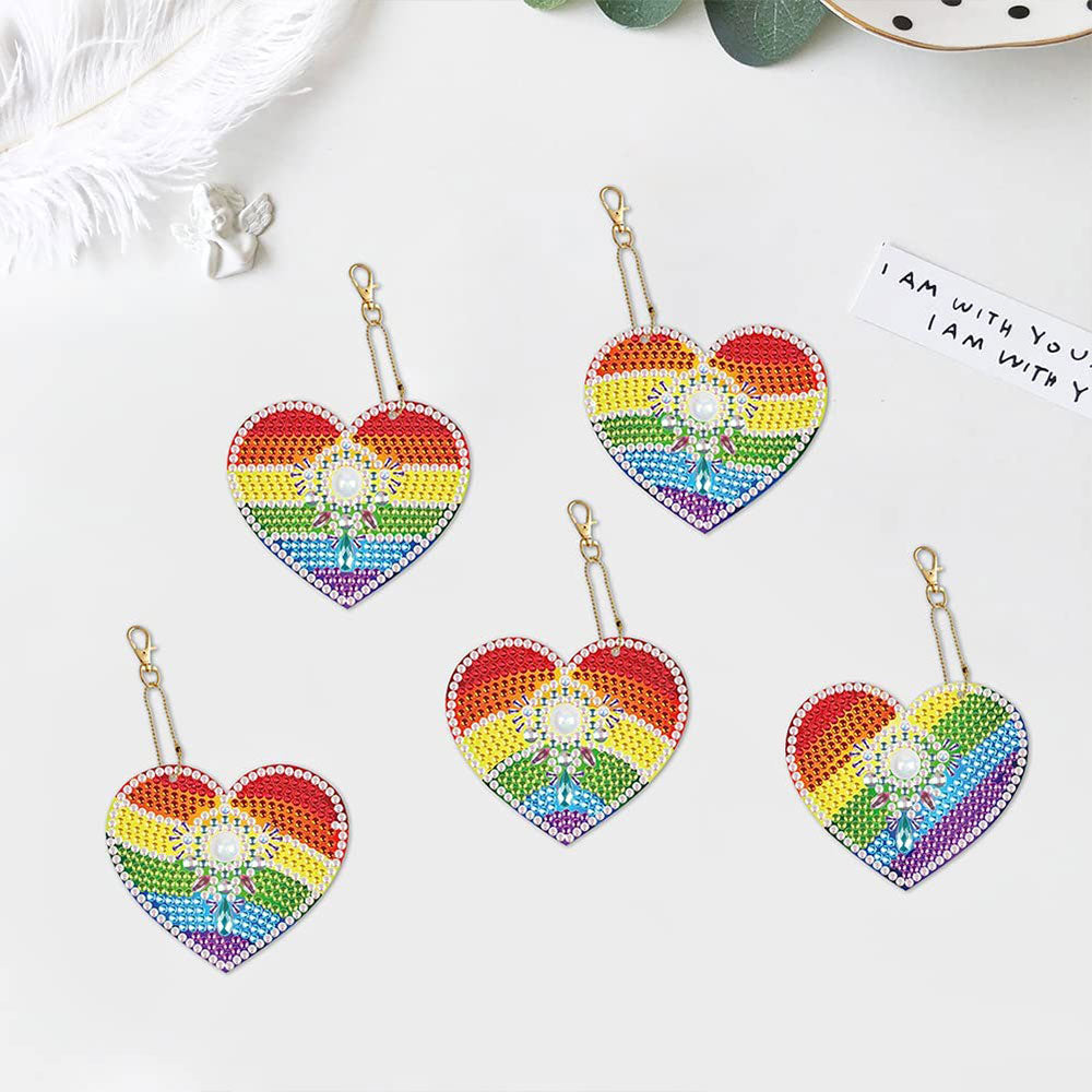 Diamond Painting Anhänger Regenbogen Herze 5st Set, Unique-Diamond