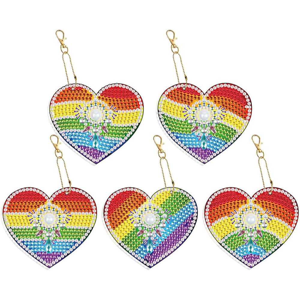 Diamond Painting Anhänger Regenbogen Herze 5st Set, Unique-Diamond