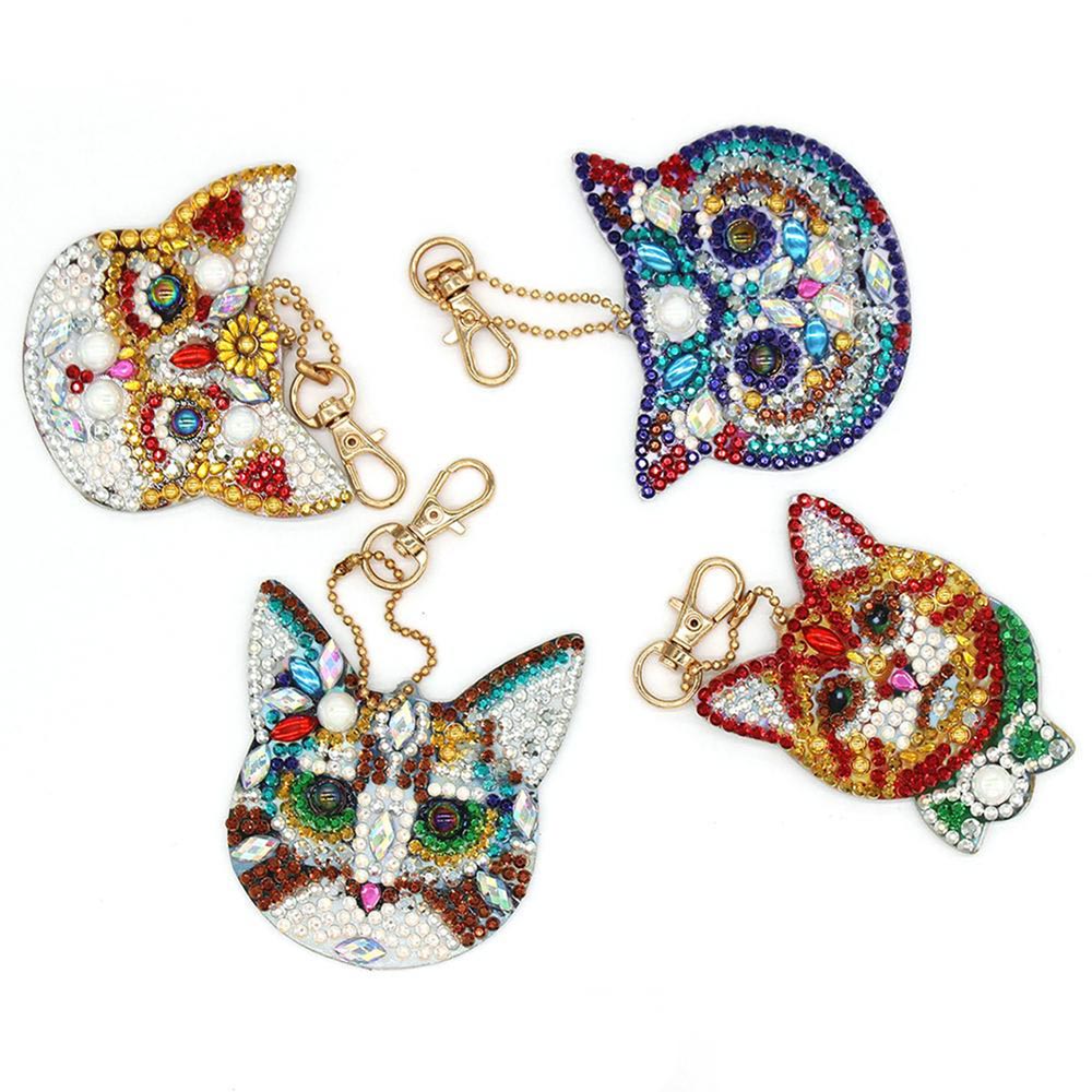 Diamond Painting Anhänger Katzen 4st Set, Unique-Diamond