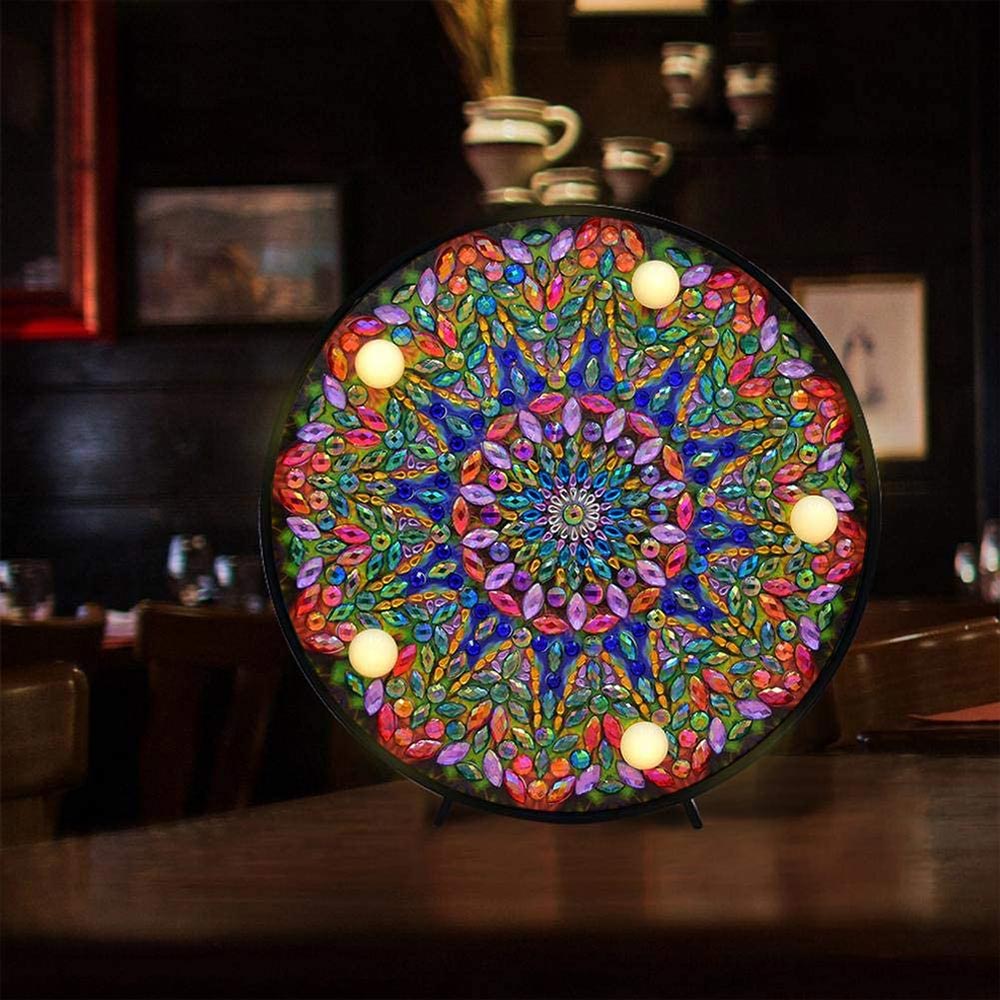 Diamond Painting LED Lampe Mandala Grün - Unique-Diamond